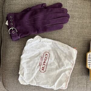 Coach Purple Suede & Cashmere Lined Gloves Silver Buckle NWT